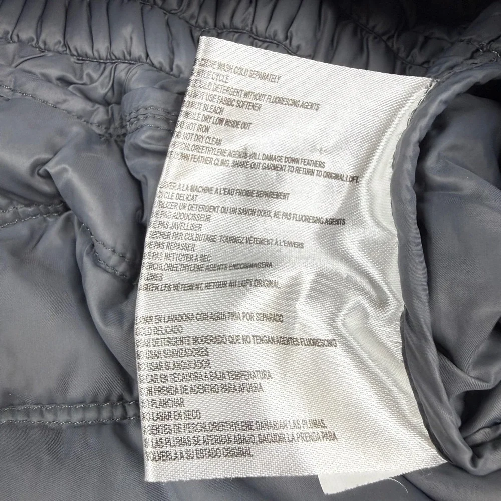 Michael Kors Down Puffer Jacket Women Large Gray Packable Gold Zip Funnel Neck